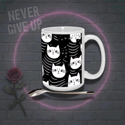 Multi Cat Face Mug 15oz Halloween Coffee Cup for Spooky Cute and Single Life Moods