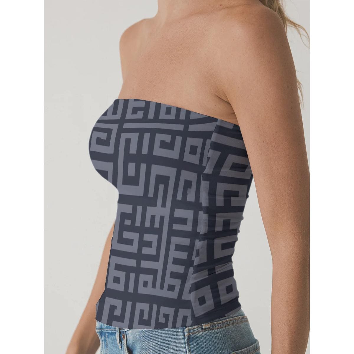 Geometric Maze Print Tube Top: Gothic Grunge Corset Style