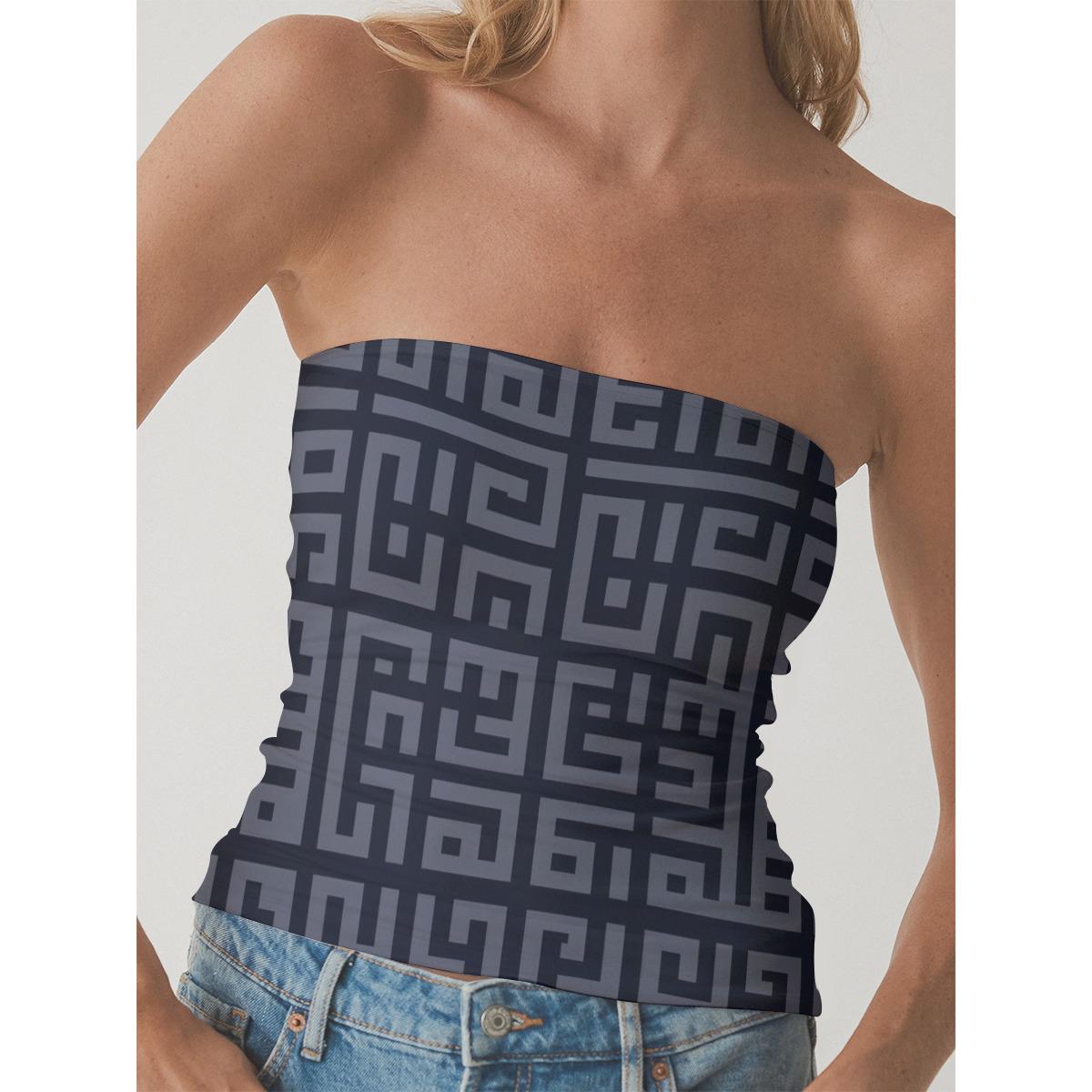 Geometric Maze Print Tube Top: Gothic Grunge Corset Style