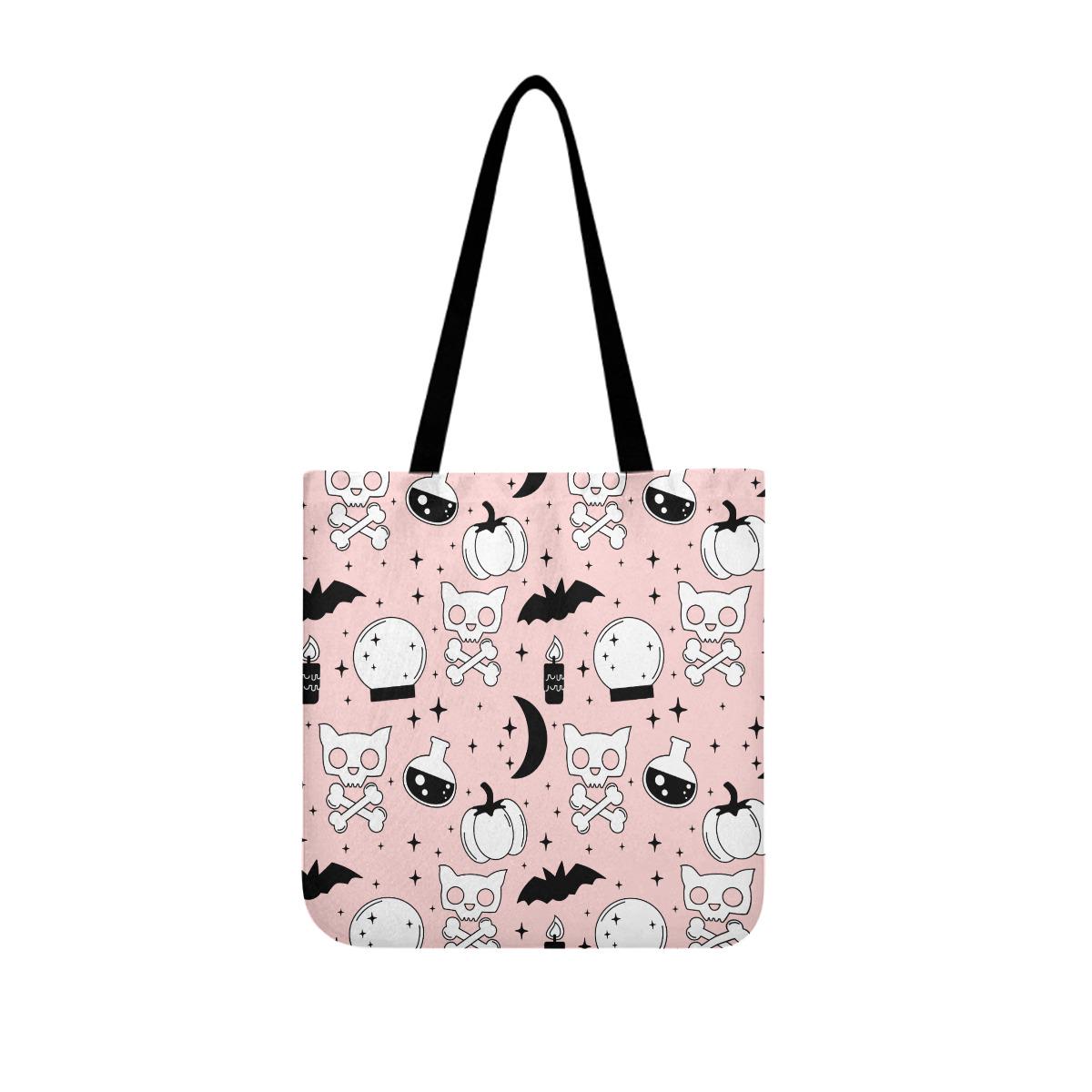 Halloween Tote Bag – Pastel Spooky Cat Print Reusable Gothic Bag | SheVibes Studio After Dark