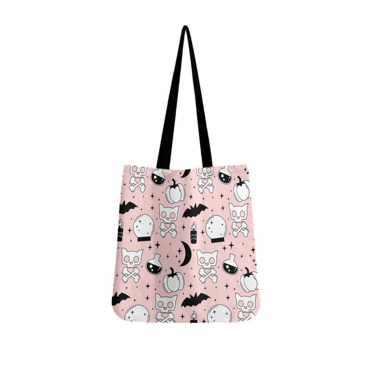 Halloween Tote Bag – Pastel Spooky Cat Print Reusable Gothic Bag | SheVibes Studio After Dark