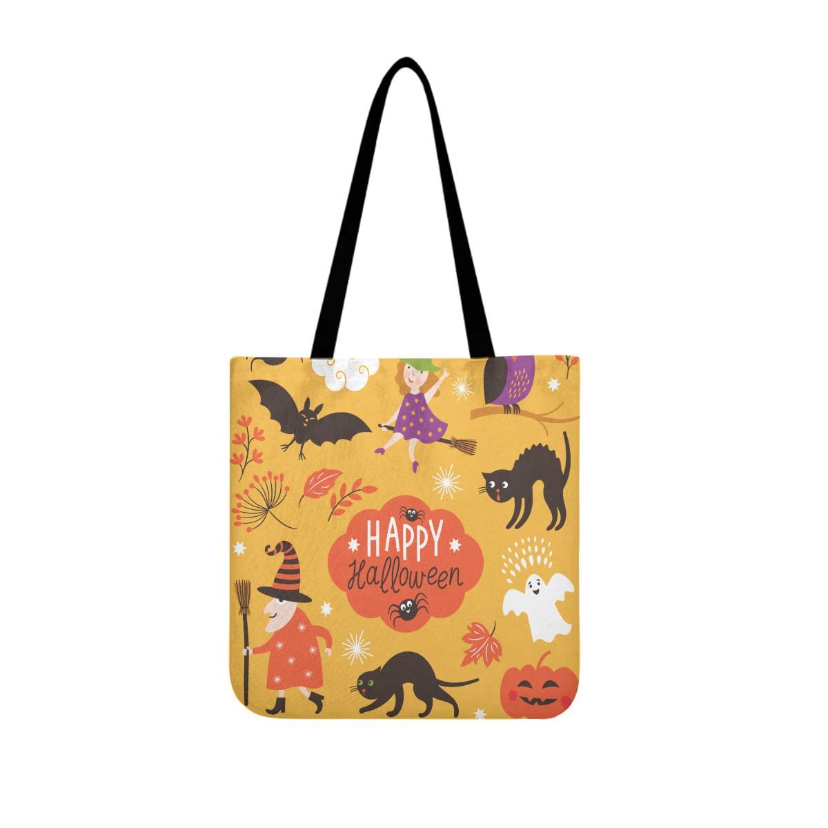 Single Life Halloween Tote Bag: Spooky Character Pattern, Orange Canvas