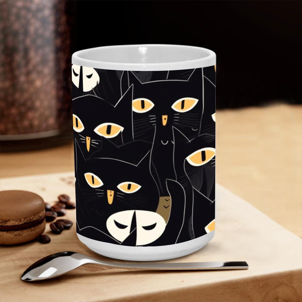 Black Cat Halloween Mug – Spooky Coffee Cup 15 oz – Fall Ceramic Gift