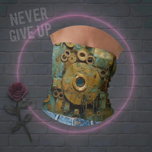 Steampunk Gear Print Tube Top: Alt Fashion Corset Style