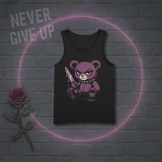 Grunge Purple Teddy Bear Tank Top: Edgy Y2K Cotton Shirt